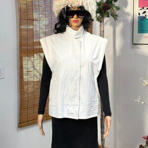 Vintage~White Leather Moto Glam Vest~M